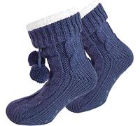 normani Damen warme Wintersocken - extra dicke Haussocken mit Innenfell Teddyfutter und Antirutschsohle Hausschuhe Farbe Marine Größe 40/44