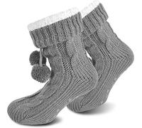 normani Damen Winter Hausschuhe - Dicke Haussocken Wintersocken für zuhause mit Anti-Rutsch Sohle mit Bommeln und Plüsch Farbe Grau Größe 40/44