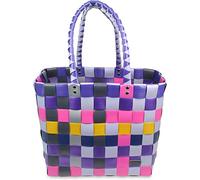 normani® Einkaufstasche Shopper geflochten aus Kunststoff - robuster Strandkorb Vintage Style 38cm x 25cm x 28cm Classic/July Einheitsgröße