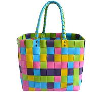 normani® Einkaufstasche Shopper geflochten aus Kunststoff - robuster Strandkorb Vintage Style 38cm x 25cm x 28cm Classic/Lolly Pop Einheitsgröße