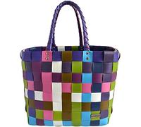 normani® Einkaufstasche Shopper geflochten aus Kunststoff - robuster Strandkorb Vintage Style 38cm x 25cm x 28cm Classic/Sweet Einheitsgröße