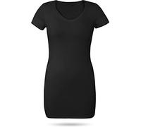normani Figurbetontes DamenLongshirt mit V-Ausschnitt - Basic Kurzamrshirt Oberteil T-Shirtvon XS bis 3XL Farbe Schwarz Größe 3XL