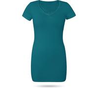 normani Figurbetontes DamenLongshirt mit V-Ausschnitt - Basic Kurzarmshirt Oberteil T-Shirtvon XS bis 3XL Alaska Blau XL