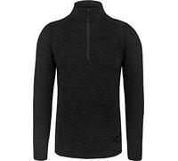 normani Herren Premium Merino Outdoor Langarm-Shirt Longsleeve mit Reißverschluss, 100% Merinowolle Pullover mit 1/4 Zip Dunkel-Schwarz XL
