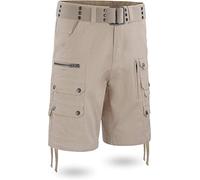 normani Herren Vinatge Sommerhose Shorts Bermuda mit vielen Taschen, leichte atmungsaktive Bio-Baumwolle, ideal für die warmen Sommertage inkl. Gürtel Farbe Khaki Größe XL