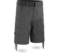 normani Herren Vinatge Sommerhose Shorts Bermuda mit vielen Taschen, leichte atmungsaktive Bio-Baumwolle, ideal für die warmen Sommertage inkl. Gürtel Farbe Anthrazit Größe XL
