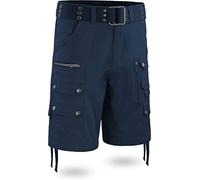 normani Herren Vinatge Sommerhose Shorts Bermuda mit vielen Taschen, leichte atmungsaktive Bio-Baumwolle, ideal für die warmen Sommertage inkl. Gürtel Farbe Navy Größe XXL