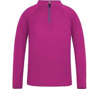 normani Kinder Merino Oberteil mit Zip Melange-Pullover Skipullover Troyer Sweatshirt mit Reißverschluss aus 100% Merinowolle für Junge und Mädchen Farbe Fuchsia Größe 134-140