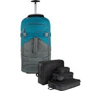 normani Reisetasche mit Rollen und Rucksackfunktion 60 L Reisetrolley Rucksack mit Rollen mit 4 Kleidertaschen Farbe Grau/Petrol