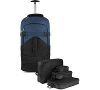 normani Reisetasche mit Rollen und Rucksackfunktion 60 L Reisetrolley Rucksack mit Rollen mit 4 Kleidertaschen Farbe Schwarz/Navy