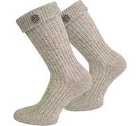 normani Trachten Socken im Landhaus Stil mit Baumwolle und schönem Strickmuster Farbe Naturmelange mit Edelweiß-Pin Größe 39/42