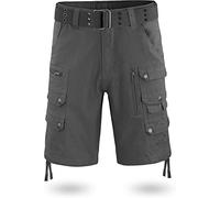 normani Vinatge Sommerhose Kurze Bermuda Shorts mit 16 Taschen für Herren aus Baumwolle inkl. Vintage-Gürtel mit Ösen Farbe Anthrazit Größe M