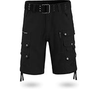 normani Vinatge Sommerhose Kurze Bermuda Shorts mit 16 Taschen für Herren aus Baumwolle inkl. Vintage-Gürtel mit Ösen Farbe Schwarz Größe S