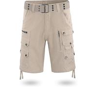 normani Vinatge Sommerhose Kurze Bermuda Shorts mit 16 Taschen für Herren aus Baumwolle inkl. Vintage-Gürtel mit Ösen Farbe Khaki Größe M