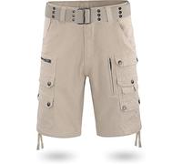 normani Vinatge Sommerhose Kurze Bermuda Shorts mit 16 Taschen für Herren aus Baumwolle inkl. Vintage-Gürtel mit Ösen Farbe Khaki Größe XL