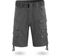 normani Vinatge Sommerhose Kurze Bermuda Shorts mit 16 Taschen für Herren aus Baumwolle inkl. Vintage-Gürtel mit Ösen Farbe Anthrazit Größe S