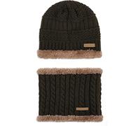 normani Winterschal und Wintermütze mit Fell aus Feinstrick für Herbst und Winter Farbe Braun/Braun