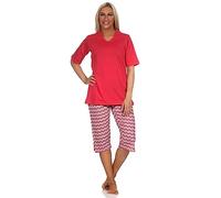 Normann Cooler Damen Capri Pyjama mit 3/4 Capri Shorts, Schlafanzug im Ethno-Style, Farbe:rot, Größe:36-38