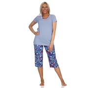 Normann Damen Capri Kurzarm Schlafanzug, Oberteil gestreift - auch in Übergröße, Farbe:Marine, Größe:48-50
