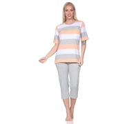 Normann Damen Capri Schlafanzug Kurzarm in Blockstreifenoptik - auch in Übergrössen, Farbe:apricot, Größe:52-54