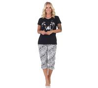 Normann Damen Capri Schlafanzug Kurzarm Pyjama mit Animal Print Motiv - auch in Übergröße, Farbe:dunkelgrau, Größe:36-38