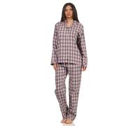 Normann Damen Flanell Schlafanzug lang Pyjama mit Knopfleiste und Hemdkragen, Farbe:rosa, Größe:44-46
