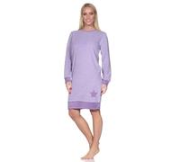 Normann Damen Frottee Langarm Nachthemd in Tupfen- und Ringeldesign - auch in Übergröße, Farbe:Ringel lila, Größe:48-50