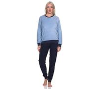Normann Damen Frottee Langarm Schlafanzug Pyjama mit Bündchen - auch in Übergröße, Farbe:blau, Größe:48-50
