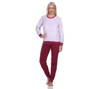 Normann Damen Frottee Langarm Schlafanzug Pyjama mit Bündchen - auch in Übergröße, Farbe:lila, Größe:48-50