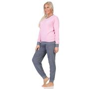 Normann Damen Frottee Langarm Schlafanzug Pyjama mit Bündchen - auch in Übergröße, Farbe:pink, Größe:48-50