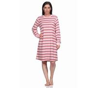 Normann Damen Frottee Nachthemd Langarm mit Bündchen in Streifendesign - auch in Übergrössen, Farbe:rosa, Größe:40-42