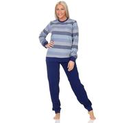 Normann Damen Frottee Schlafanzug in edler Streifenoptik - auch in Übergröße, Farbe:blau, Größe:48-50