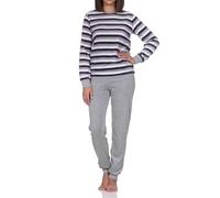 Normann Damen Frottee Schlafanzug in eleganter Blockstreifenoptik - auch in Übergröße, Farbe:lila, Größe:48-50