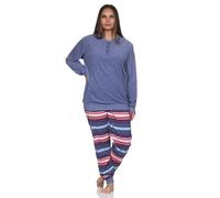 Normann Damen Frottee Schlafanzug lang mit Bündchen - auch in Übergröße, Farbe:blau-Mel., Größe:48-50
