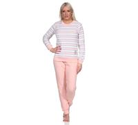 Normann Damen Frottee Schlafanzug lang, Pyjama in Ringel-Optik und Eiskristall-Motiv, Farbe:rosa, Größe:48-50
