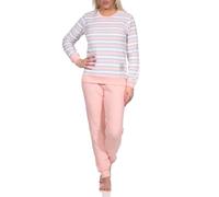 Normann Damen Frottee Schlafanzug lang, Pyjama in Ringel-Optik und Eiskristall-Motiv, Farbe:rosa, Größe:44-46
