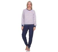 Normann Damen Frottee Schlafanzug Langarm mit Bündchen - auch in Übergrössen, Farbe:Navy, Größe:48-50
