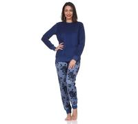 Normann Damen Frottee Schlafanzug Langarm mit Bündchen in edler Optik - auch in Übergröße, Farbe:Marine, Größe:48-50