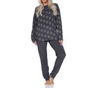 Normann Damen Frottee Schlafanzug Langarm Pyjama in edler Sterne Optik - auch in Übergröße, Farbe:anthrazit-Mel., Größe:48-50