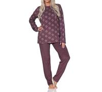 Normann Damen Frottee Schlafanzug Langarm Pyjama in edler Sterne Optik - auch in Übergröße, Farbe:Beere, Größe:48-50