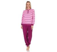 Normann Damen Frottee Schlafanzug mit Bündchen in Streifenoptik - Pyjama auch in Übergröße, Farbe:pink, Größe:48-50