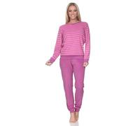 Normann Damen Frottee Schlafanzug mit Bündchen Pyjama in Streifenoptik - auch in Übergröße, Farbe:pink, Größe:48-50