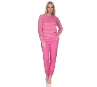 Normann Damen Frottee Schlafanzug mit Bündchen Pyjama in Streifenoptik - auch in Übergröße, Farbe:rosa, Größe:48-50