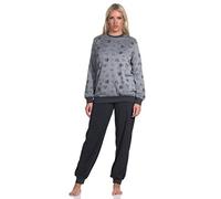 Normann Damen Frottee Schlafanzug mit Bündchen Pyjama in toller Herz Optik - auch in Übergrößen, Farbe:anthrazit-Melange, Größe:48/50