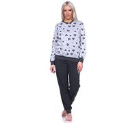 Normann Damen Frottee Schlafanzug mit Bündchen Pyjama in toller Herz Optik - auch in Übergrößen, Farbe:grau-Melange, Größe:48/50