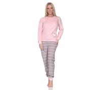 Normann Damen Frottee Schlafanzug mit Bündchen Pyjama mit Herzmotiv - auch in Übergröße, Farbe:rosa, Größe:48-50