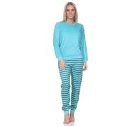 Normann Damen Frottee Schlafanzug mit Bündchen Pyjama mit Herzmotiv - auch in Übergröße, Farbe:türkis, Größe:48-50