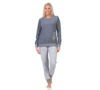 Normann Damen Frottee Schlafanzug mit Bündchen und floralem Motiv - auch in Übergröße, Farbe:grau, Größe:48-50