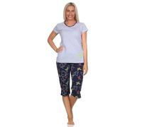 Normann Damen Kurzarm Capri Schlafanzug mit Schmetterling als Motiv - auch in Übergröße, Farbe:grau-Mel., Größe:44-46