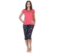 Normann Damen Kurzarm Capri Schlafanzug mit Schmetterling als Motiv - auch in Übergröße, Farbe:rot, Größe:36-38